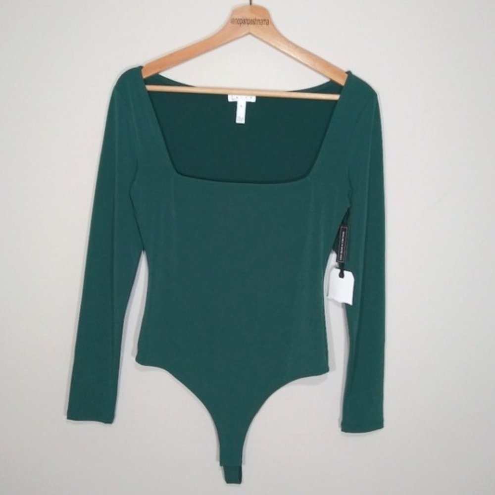 Leith - Square Neck Long Sleeve Bodysuit in Green
